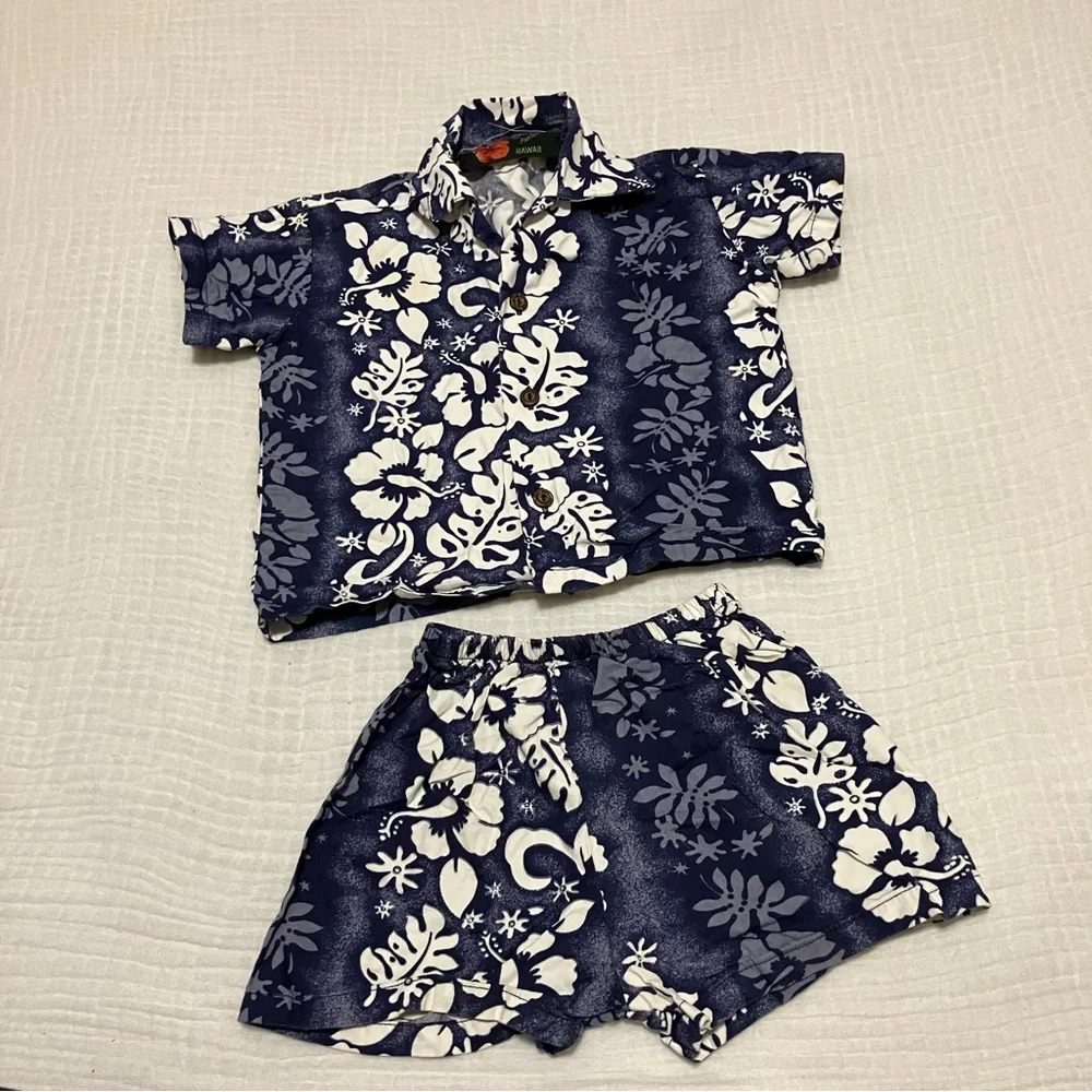 Ali'i Fashions Hawaii Boys Blue Hawaiian Button Up Shirt & Short‎ Set